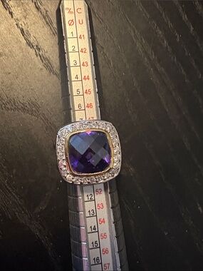 Silver-Tone Purple Cushion Crystal Halo Ring